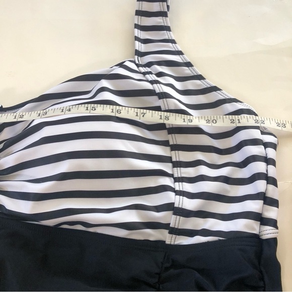 Daci Retro Colorblock Stripes Tummy Control Ruched One Piece Swimsuit Plus 28W - Picture 10 of 13